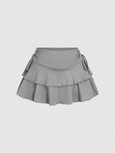 Women's Solid Color Side Drawstring Waist Layered Hem Grey Skirt Grey Casual,Sexy   Knitted Fabric Plain Layered/Tiered High Stretch  Women Clothing, size features are:Bust: ,Length: ,Sleeve Length: Casual Tie-side Bottoms For Party, Fitted Solid Color Skirt For Vacation, Fitted Mini Skirt With Drawstring For Summer, Stretch Drawstring Skirt For Beach, Stretch Beach Skirt With Drawstring, Beach Skirt With Drawstring And Stretch, Beach Stretch Skirt With Drawstring, Summer Mini Skort With Drawstring, Fitted Swim Skirt With Drawstring