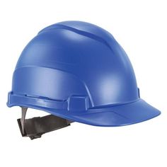 a blue hard hat on a white background