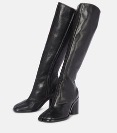 Find MAISON MARGIELA Tabi Leather Knee-high Leather Boots on Editorialist. Upper: lamb leather. Lining: leather. Sole: leather insole and sole. Toe shape: square toe. Closure: zipped side. Made in Italy. Knee High Tabi Boots, Knee High Boots Png, Maison Margiela Tabi Boots, Folk Goth, Margiela Tabi Boots, Margiela Boots, Black Leather Outfit, Grunge Chic, Tabi Boots