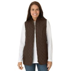 Woman Within Women's Plus Size Zip-Front Quilted Vest Vest.Bring color, texture and warmth to your outfit by layering on this cozy vest with diamond quilting. Rib knit sides provide flexible comfort, while a front zip and stand collar create an extra element of warmth. Handy pockets hold your essentials and keep your hands cozy. 28" length hits just below the hipPoly, importedMachine washable. About the brand: At Woman Within were the experts in plus size comfort, and weve been doing this for ov Vest Fashion Women, Puffer Vest With Hood, Cozy Vest, Plus Size Coats, Woman Within, Quilted Vest, Vest Fashion, Knit Vest, Comfortable Outfits