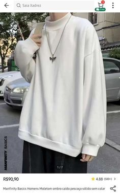 White Outfit For Men Casual, White Sweatshirt Outfit Men, Soft Outfits Men, White Clothes Men, White Hoodie Outfit Men, White Outfit Men, White Hoodie Outfit, Tomboy Stil, Korean Street Fashion Men