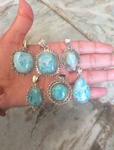 Natural Larimar Pendant, 92.5% Sterling Silver Pendant, Boho style Pendant, Gifts for Him, Gifts for her, Anniversary Gifts,