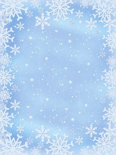 a snowflake background with white snow flakes in the center on a blue sky