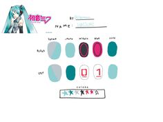 Miku Nail Art, Hatsune Miku Nails Ideas, Hatsune Miku Cosplay Makeup, Nail Patterns Simple, Miku Inspired Outfits, Hatsune Miku Nails, Hatsune Miku Makeup, Miku Nails, Band Nail Art