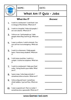 an image of what am i quiz - jobs worksheet with answers for students