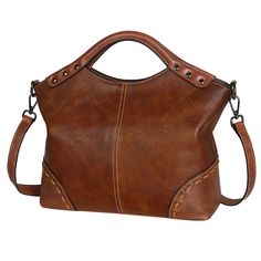 PRICES MAY VARY. [Top-Quality Cowhide Materials]: This soft purse and handbag is made of top-quality cowhide leather and high-quality tarnish hardware, and durable polyester lining brown stitching matches the color of purse. [Multi Pockets]: The Women's leather shoulder bag has a generous space. Interior: 1 main zippered pocket, 1 inner zipper pocket in the one side, two slot pockets in the other side. Exterior: A Rear Zippered Pocket easy taking things(cell phone, money, key,card and so on) wit Brown Leather Tote Bag, Leather Tote Purse, Handbag Vintage, Purses For Women, Brown Leather Totes, Purse Crossbody, Designer Handbag, Hobo Handbags, Satchel Bag