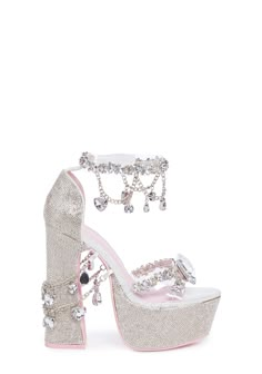 Sugar Thrillz Rhinestone Gemstone Bling Platform Heels - Silver Holy Revelation Platform Heels, Princess Heels, Diamond Heels, Pretty Heels, Heels Silver, Cute Shoes Heels, Shoes Heels Classy, Fashion Shoes Heels, Kawaii Shoes