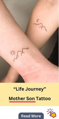 two people with tattoos on their arms and the words, life journey mother son tattoo