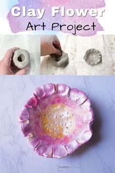 steps to creating a flower pinch pot out of clay Clay Projects For Kids, Pot Art, Kids Clay, Pinch Pot, Air Dry Clay Projects, Kids Pottery, Clay Flower, Flower Bowl, Ceramic Ideas