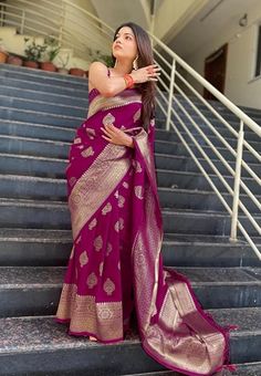 Women's pure kanjivaram silk saree in pretty wine colour, fabric material composition is Soft Lichi Silk ,weave type is Jacquard,having embroidery pattern and having 6 yard length perfect for occasions like Festival, Wedding, Party, Casual, Ceremony.
by the brand:"C J Enterprise"
available on Amazon, click on the pin to visit the site.#fashion #inspiration #saree Traditional Silk Saree, Silk Saree Banarasi, Saree Banarasi, Kanjivaram Silk Saree, Banarasi Silk Saree, Silk Saree With Blouse, Kanjivaram Sarees