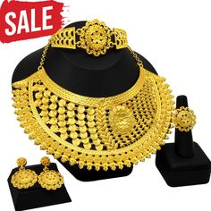 Your browser does not support our video. Make a statement with this stunning Gold Jewelry Set. This Bohemia style set features four pieces: necklace, earrings, ring and bracelet - all crafted from high-quality zinc alloy metal. Perfect for special occasions like weddings or other celebrations, this set will add sparkle and style to any look. Get ready to stand out in the crowd with this timelessly stylish Gold Jewelry Set! — Show off your inner diva with this gorgeous Gold Jewelry Set! Featuring a gorgeous bohemian round design, this luxurious set is perfect for any special occasion - weddings, parties or galas. Crafted with zinc alloy and metal, this set consists of a necklace, earrings, ring, and bracelet. With its eye-catching style and affordable price point, you can't go wrong with th Plated Metal Jewelry Sets For Party, Plated Alloy Costume Jewelry, Plated Alloy Costume Jewelry Sets, Formal Plated Metal Jewelry, Formal Metal Plated Jewelry, Gold Alloy Jewelry, Metal Jewelry For Wedding, Silver-plated Metal Jewelry, Wedding Round Alloy Necklace