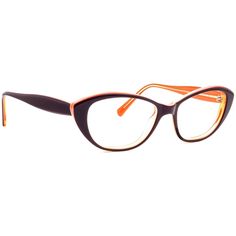 Condition: New. No lenses, frame is in perfect condition. . Brand: Jean Lafont . Model: Patchouli 7038 . Color: Dark Purple on Orange . Material: Acetate . Shape: Cat Eye. Made in: France. Lenses: These eyeglasses do not come with lenses, which is ideal to fit them with your own prescription or non-prescription lenses. To make lenses that are a perfect fit, your lab technician will use a tracer machine that traces the shape of the frame for the exact measurements. . Note: Does NOT come with case and/or accessories however the item will be shipped in sturdy packaging. . Size: Lens Width: 52 mm Bridge Size: 15 mm Lens Vertical: 36 mm Temple Length: 138 mm Overall Width: 136 mm Frame Vertical: 41 mm  . Glasses Frames Trendy, Lab Technician, Orange Material, Eye Wear Glasses, Cat Eye Frames, Orange Cat, Eyeglasses For Women, Eye Glasses, Glasses Frames