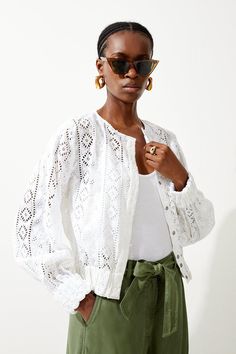 Where Contemporary Style Meets Delicate Charm, Crafted From High-Quality Cotton Fabric, This Jacket Boasts An Intricate Broderie Detail That Exudes Femininity. Taking Elements Of Street Style, The Classic Bomber Style Adds A Touch Of Modernity, Making It A Versatile And Chic Addition To Your Wardrobe. Wear As An Additional Layer Over A Plain T-Shirt To Achieve Understated Elegance.Breathable Cotton Fabricbroderie Detailbomber Style Eyelet Jacket, Modern Street Style, Jacket Collection, Plain T Shirt, Understated Elegance, White Jacket, Style Mistakes, High Fashion Street Style