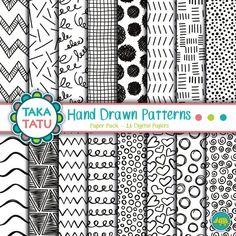 hand drawn patterns in black and white