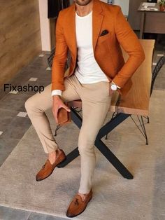 Men Trendy Rust Orange Two Piece for Mens Wedding Suit, Engagement, Anniversary, Business Suit, Prom ,groom Wear and Groomsmen Suit - Etsy Mens Dress Outfits, Blazer Outfits Men, Slim Fit Blazer, Mens Fashion Blazer, Men Fashion Casual Shirts, Mens Casual Dress Outfits, Slim Fit Blazers, Fashion Suits For Men