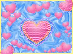 a heart surrounded by many smaller hearts in pink and blue colors on a water background