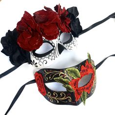 catrina sugar skull mask day of the dead couples mask pair red black adult Day Of The Dead Masks, Red Mask Masquerade, Day Of The Dead Mask, Couples Masquerade Masks, Masquerade Ball Masks, Floral Fabric Design, Mens Masquerade Mask, Opera Mask, Day Of Dead