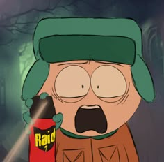 a cartoon character holding a can of rad