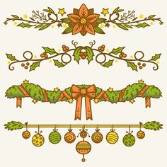 christmas ornaments and ribbons on a white background