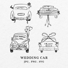 the wedding car is drawn in black and white