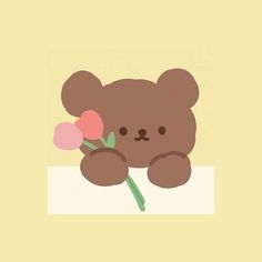 a brown teddy bear holding a flower in it's paws with its eyes closed