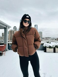 Brown puffer jacket, snow day outfit, winter fashion, winter outfit, black and brown outfit, amazon fashion, amazon essentials, amazon storefront, casual style Day Outfit Winter, Black And Brown Outfit, Winter Outfit Black, Brown Puffer Jacket, Brown Outfit, Amazon Storefront