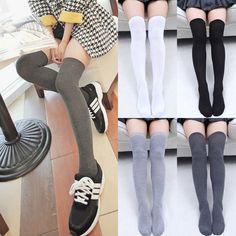 Warm Over The Knee Long Cotton Stockings Socks sold by KoKo Fashion on Storenvy Casual Gray Knee-high Stockings, Black Thigh High Socks, Women Socks Fashion, Thigh High Stocking, Cotton Tights, Over Knee Socks, Over The Knee Socks, Thigh High Socks, Thigh High Stockings