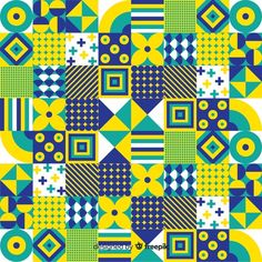 an abstract design in blue, yellow and green