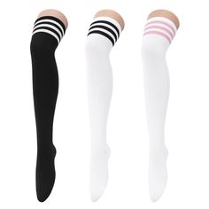 PRICES MAY VARY. Breathable & Comfortable: Thigh high socks have good elasticity and breathability, not easy to slip off, ensuring that you can wear them comfortably for a long time; they are not easy to pilling, sweat-absorbent and breathable, they are women's Thigh socks that can be used many times for a long period of time, suitable for spring, summer, autumn and winter wearing in all seasons. Package Quantity & Size: Package includes 3 pairs of Classic Tri-Stripe Over The Knee Socks, for com Striped Thigh High Socks, Striped Knee High Socks, Thigh Socks, Striped Stockings, Over The Knee Socks, Thigh High Socks, Socks For Women, Knee Socks, Knee High Socks