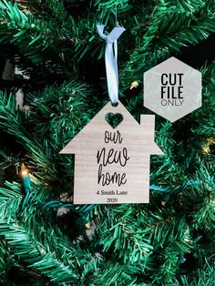 a wooden ornament hanging on a christmas tree with the words cut file only