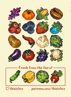 a cross stitch pattern with different fruits and vegetables