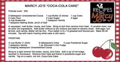 the recipe for mary's coca - cola cake