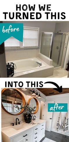 before and after pictures of a bathroom remodel