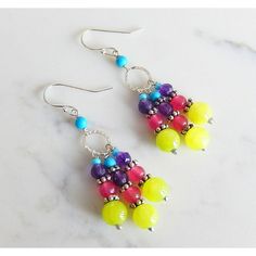 The Boho Chandelier Earrings Are Composed Of A Colorful Array Of Jade Beads, Turquoise Blue Magnesite, Glass Seed Beads And Sterling Silver Components. The Earrings Dangle 1.5in. From The Ear. The Ear Wires Are Sterling Silver. Easy Earrings, Czech Beads Jewelry, Rave Jewelry, Colorful Chandelier, Boho Chandelier, Beaded Earrings Diy, Unusual Earrings, Almond Shape, Art Earrings