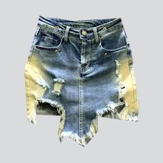 Trendy Mid-rise Denim Skirt With Frayed Hem, Trendy Fitted Jean Shorts With Frayed Hem, Trendy Fitted Distressed Jean Shorts, Summer Mini Jeans With Frayed Hem, Trendy Bottoms With Unfinished Hem For Fall, Trendy Denim Mini Skirt For Summer, Frayed Hem Denim Mini Skirt For Summer, Trendy Distressed Mini Skirt, Trendy Bottoms With Unfinished Hem For Spring