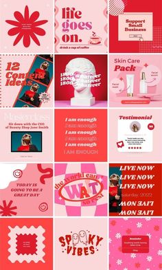 many different types of pink and red designs