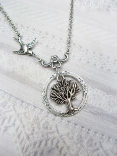 Silver Tree Necklace - Tree of Life - Jewelry by BirdzNbeez Rotating Closet, Life Jewelry, Necklace Tree, Tree Of Life Jewelry, Diamond Necklace Set, Gold Cross Necklace, Tree Necklace, Silver Tree, Tree Of Life Necklace