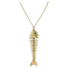 Brass Pendant Necklace, Fish Ring, Cabochon Ruby, Fish Jewelry, Bone Pendant, Fish Pendant, Bone Jewelry, To The Bone, Tiffany And Co