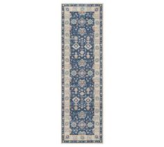 a blue and white runner rug on a white background