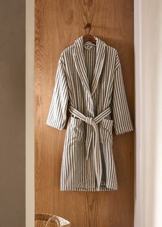 Bathrobe tella - Home | MANGO USA Bath Robe Aesthetic, Terry Cloth Robe, Mediterranean Style, Soft Texture, Terry Cloth, Soft Textures, Stripes Design, Black Friday, United Kingdom