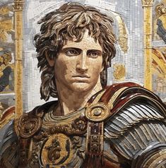 a mosaic portrait of a roman soldier