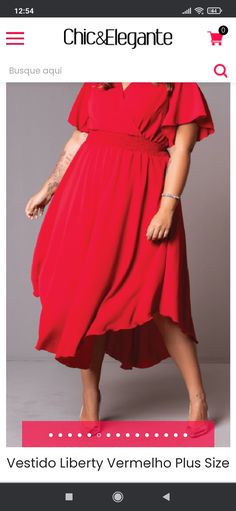 a woman in a red dress and pink shoes is shown on the website for chic & legantee