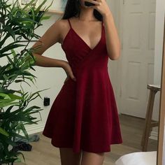 So Cute But Doesn’t Fit Right On Me- Never Worn Simple Wine Red Dress, Wine Red Dress Short Wedding, Wine Red Bridesmaid Dresses Short, Short Red Cocktail Dress, Maroon Prom Dress Short, Knee Length Red Dress, Red Dress Short Classy, Dark Red Flowy Dress, Wine Colored Dress Short