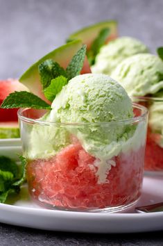 watermelon and mint ice cream on a plate