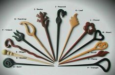 a collection of wooden spoons with different types of handles and sizes, all labeled in the following words