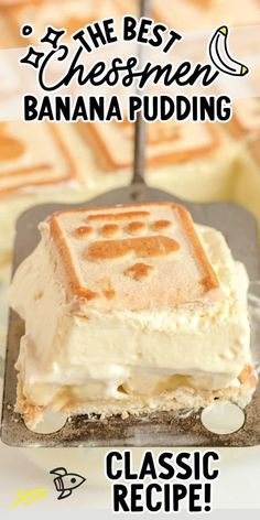 the best cheesecake banana pudding recipe on a plate with a spatula in front