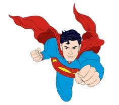 superman flying through the air with his red cape around his neck and hands in the air