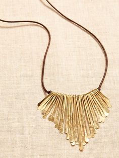 Aureus + Argent | Brass Feather Bib Necklace | Banana Republic Jessica King, Boho Statement Necklace, Feather Jewelry, If Only, Brass Jewelry, Bib Necklace, Cotton Cord, The Mind, Necklace Gold