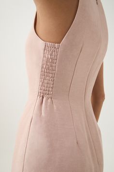 Paloma Mini Dress | Blush Pink | Aje – Aje ROW Two Fabric Dress, Linen Looks For Women, Dress Details Ideas, A Line Dress With Sleeves, Pink Style Fashion, Asymmetric Dresses, Asymmetric Neckline Dress, Aline Dresses, Clothing Construction