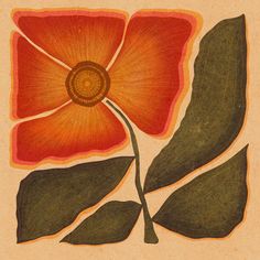 an orange flower with green leaves on it and the words, i'm illustration